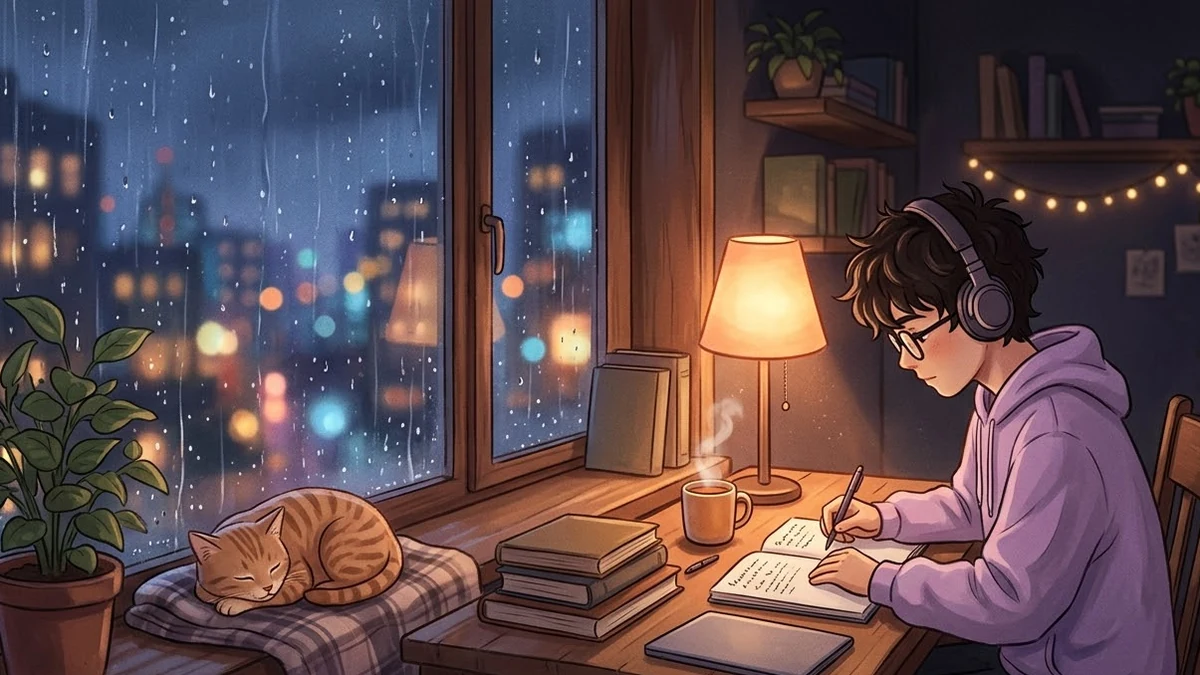 Example result: Cosy lo-fi study room illustration