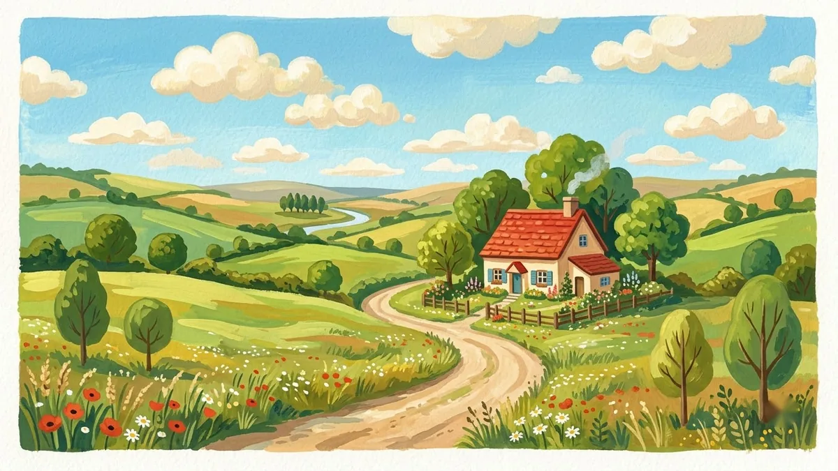 Example result: Gouache painting of a countryside