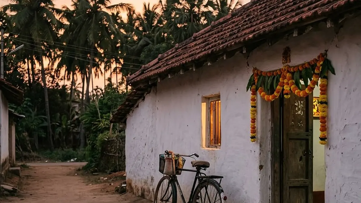 Example result: South Indian village evening