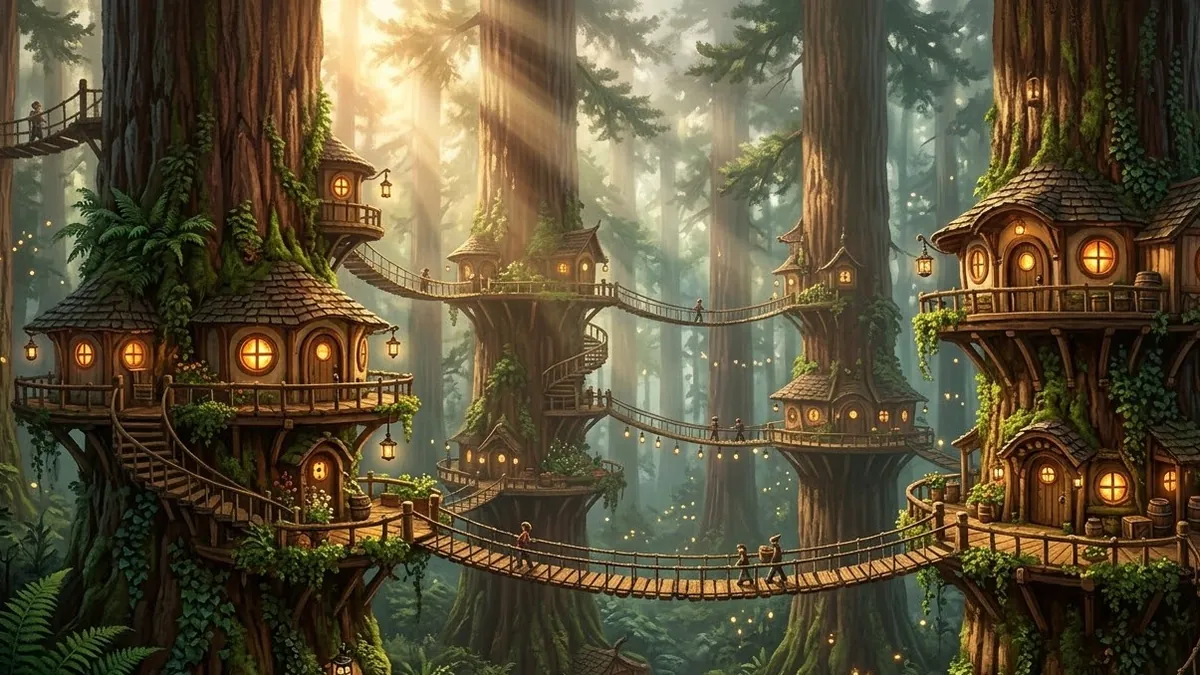 Example result: Fantasy treehouse village