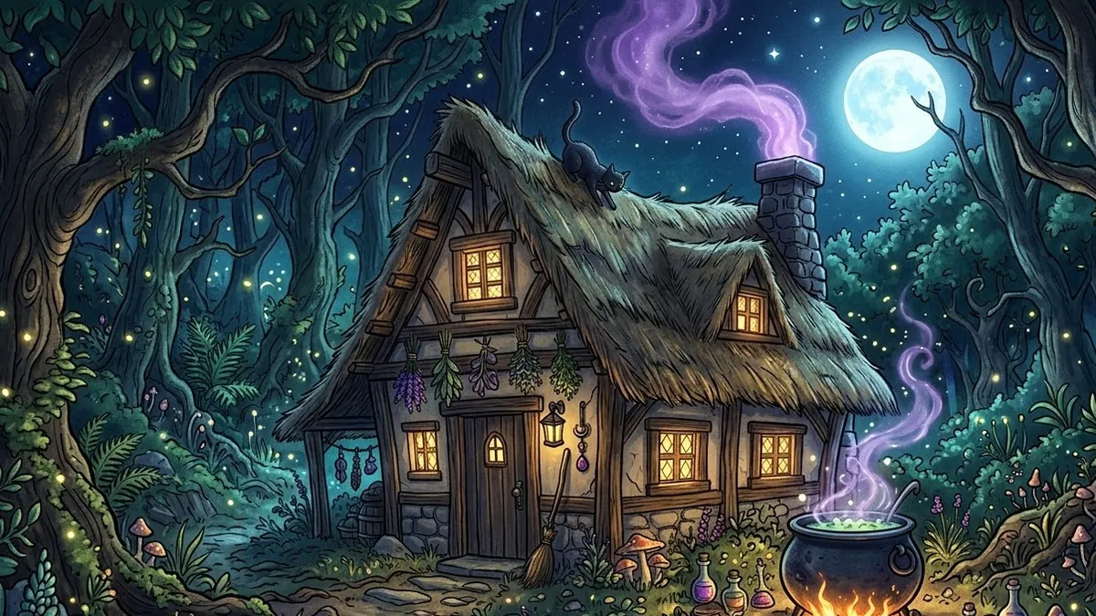 Example result: Witch's cottage in the woods