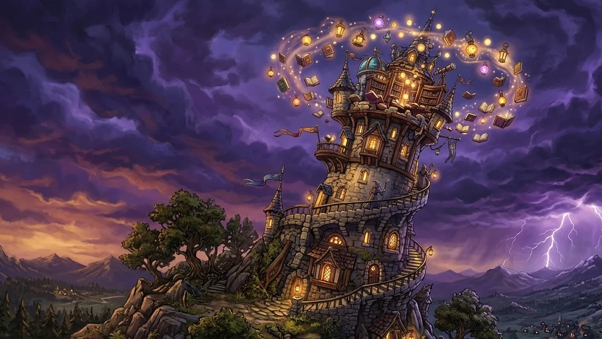 Example result: Wizard tower at dusk