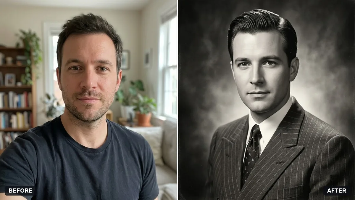 Before and after example: 1940s studio portrait