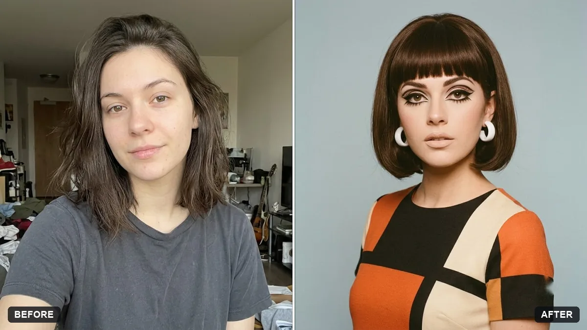 Before and after example: 1960s mod-style portrait