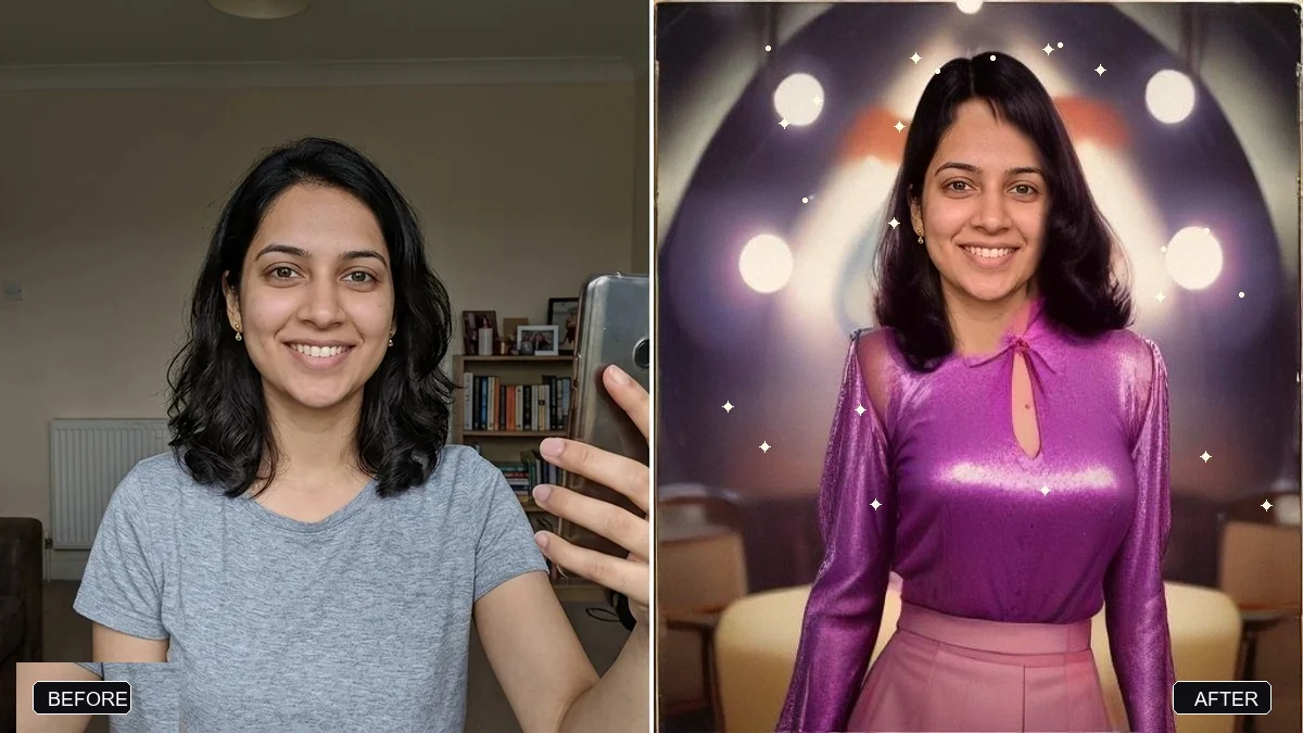 Before and after example: 1970s disco portrait