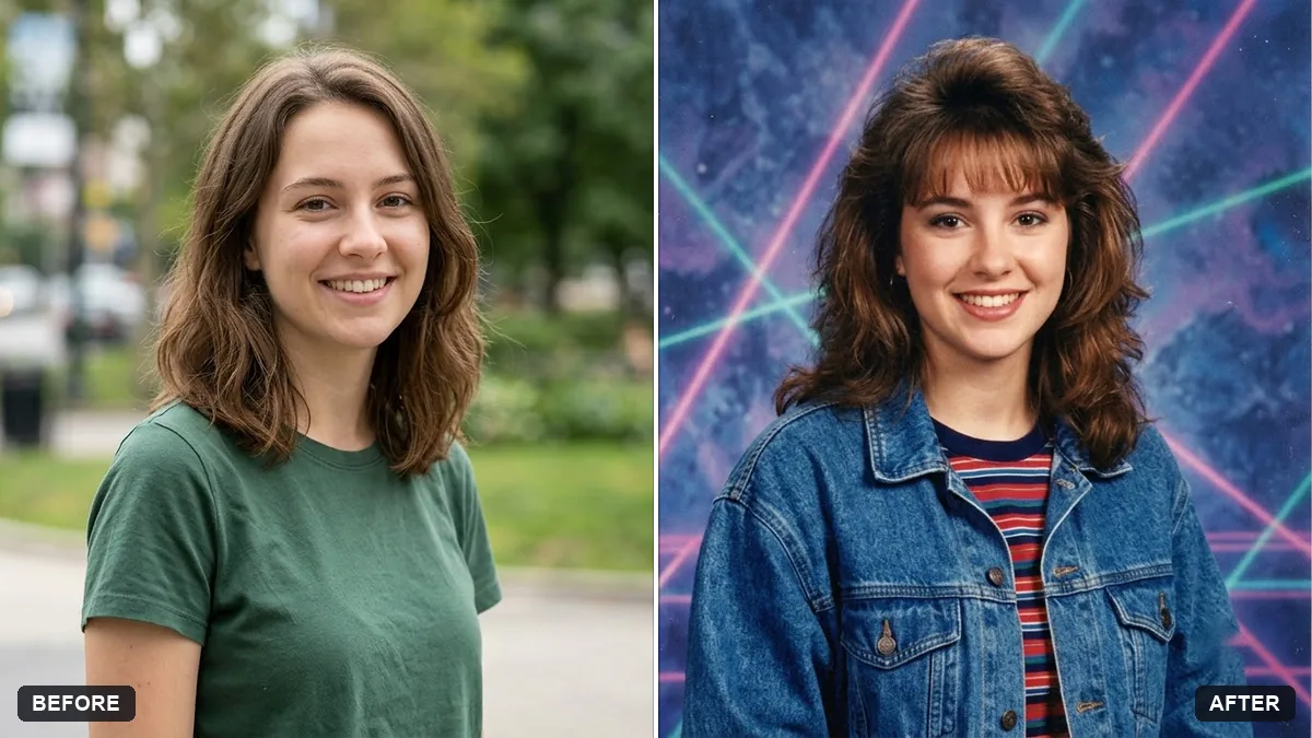 Before and after example: 1990s yearbook photo
