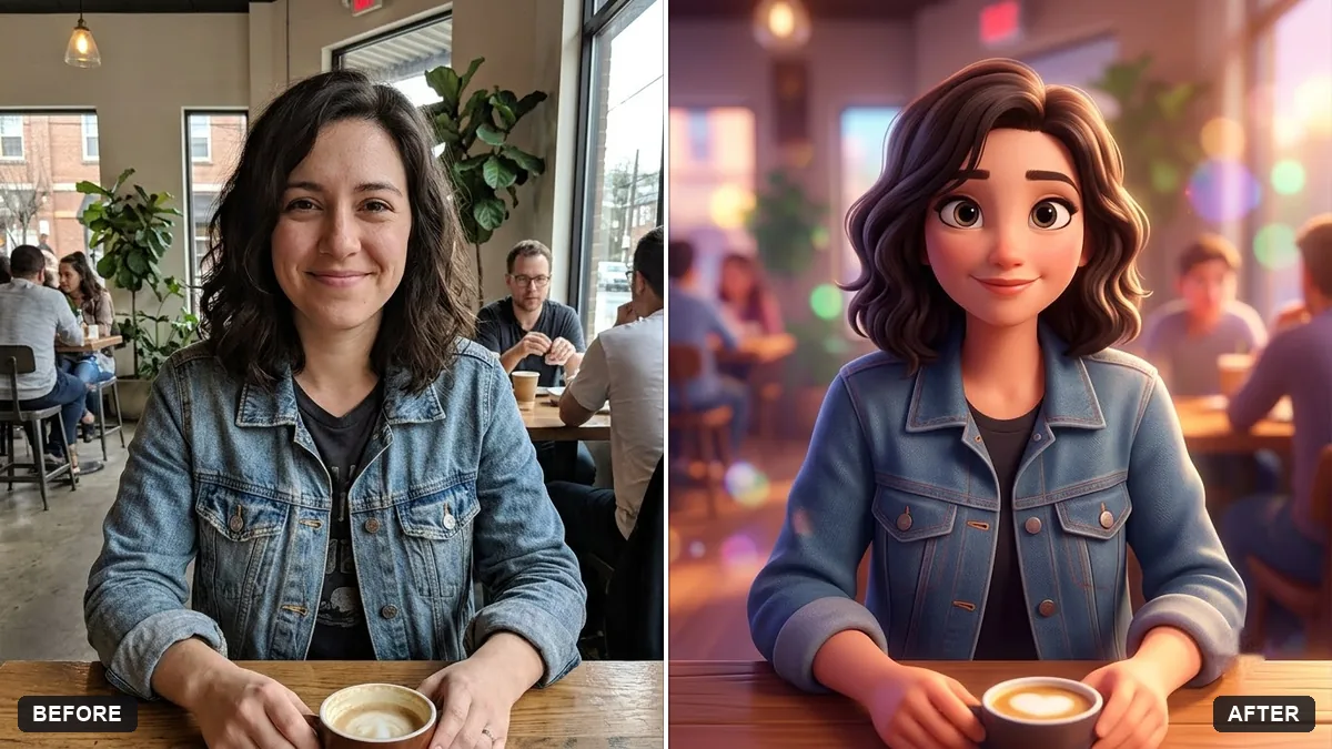 Before and after example: Become a 3D animated movie character