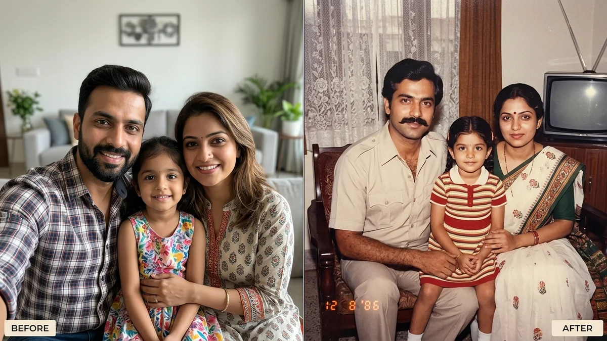Before and after example: 1980s family album photo