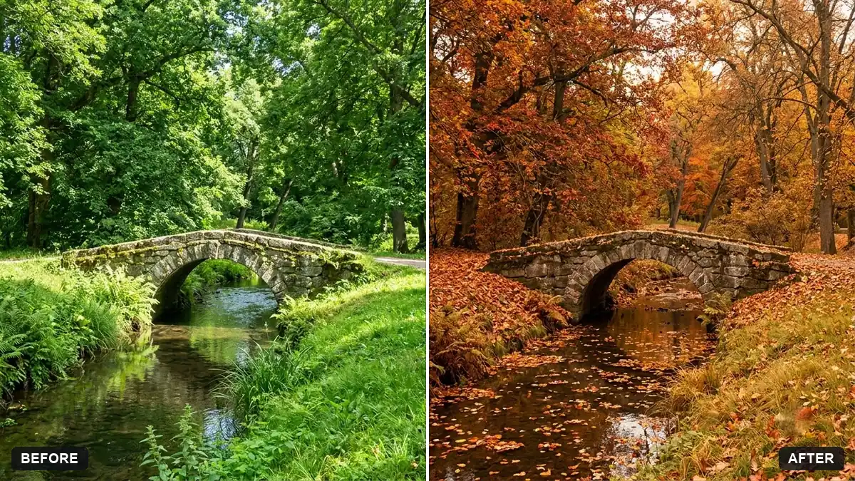 Before and after example: Turn a green scene into autumn