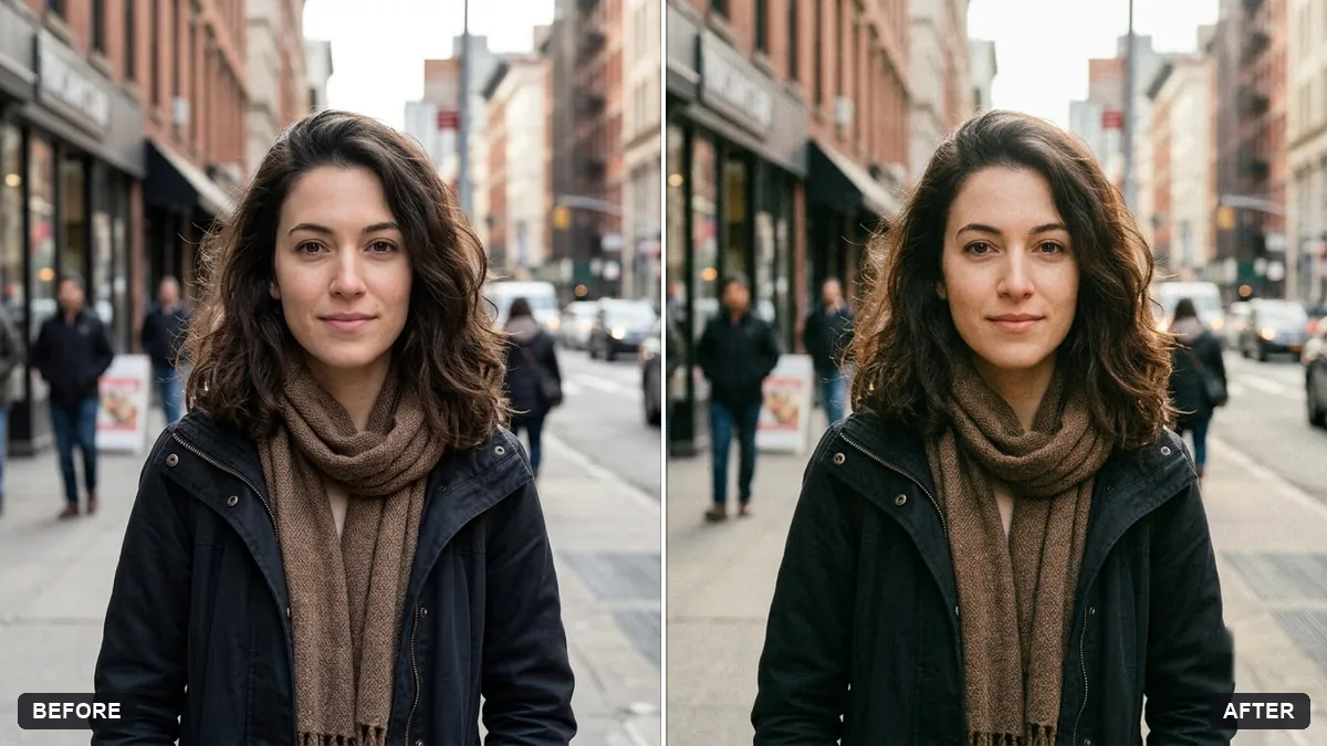 Before and after example: Add authentic film grain