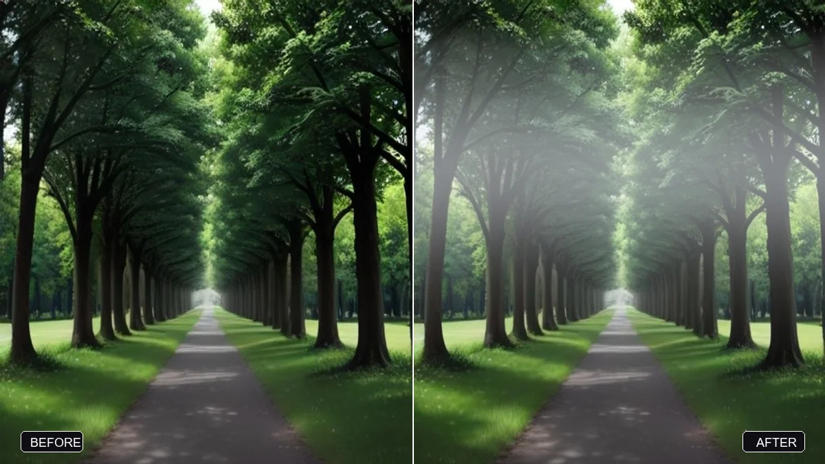 Before and after example: Add morning fog to a landscape