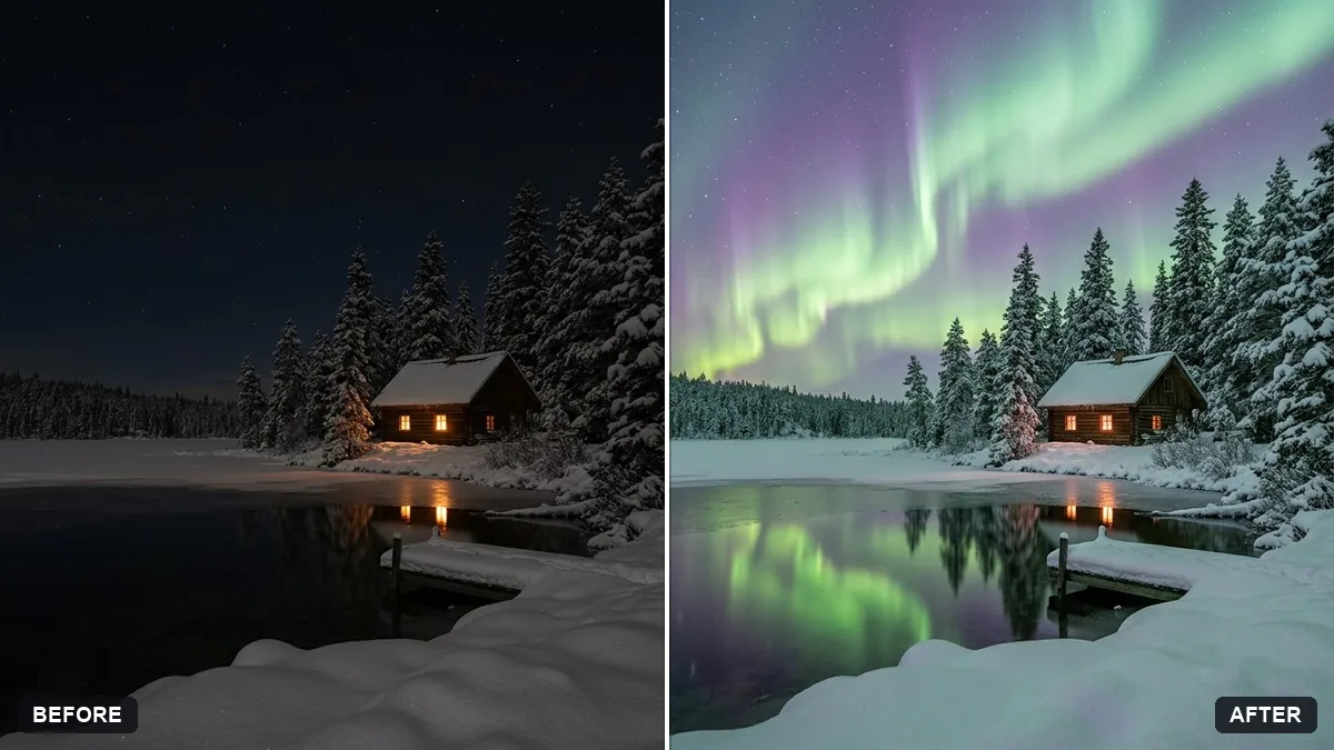 Before and after example: Add northern lights