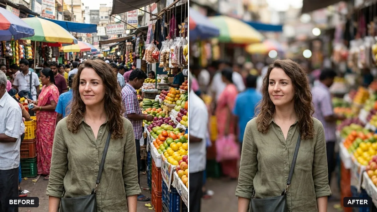 Before and after example: Add a portrait-mode blur to the background