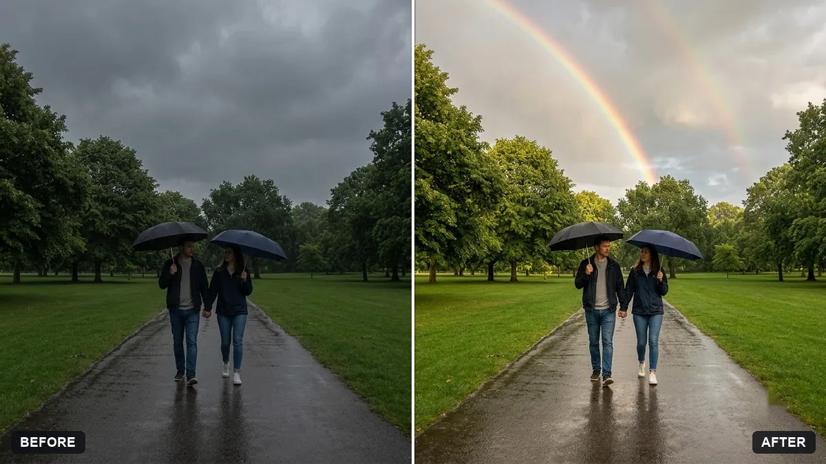 Before and after example: Add a rainbow after rain