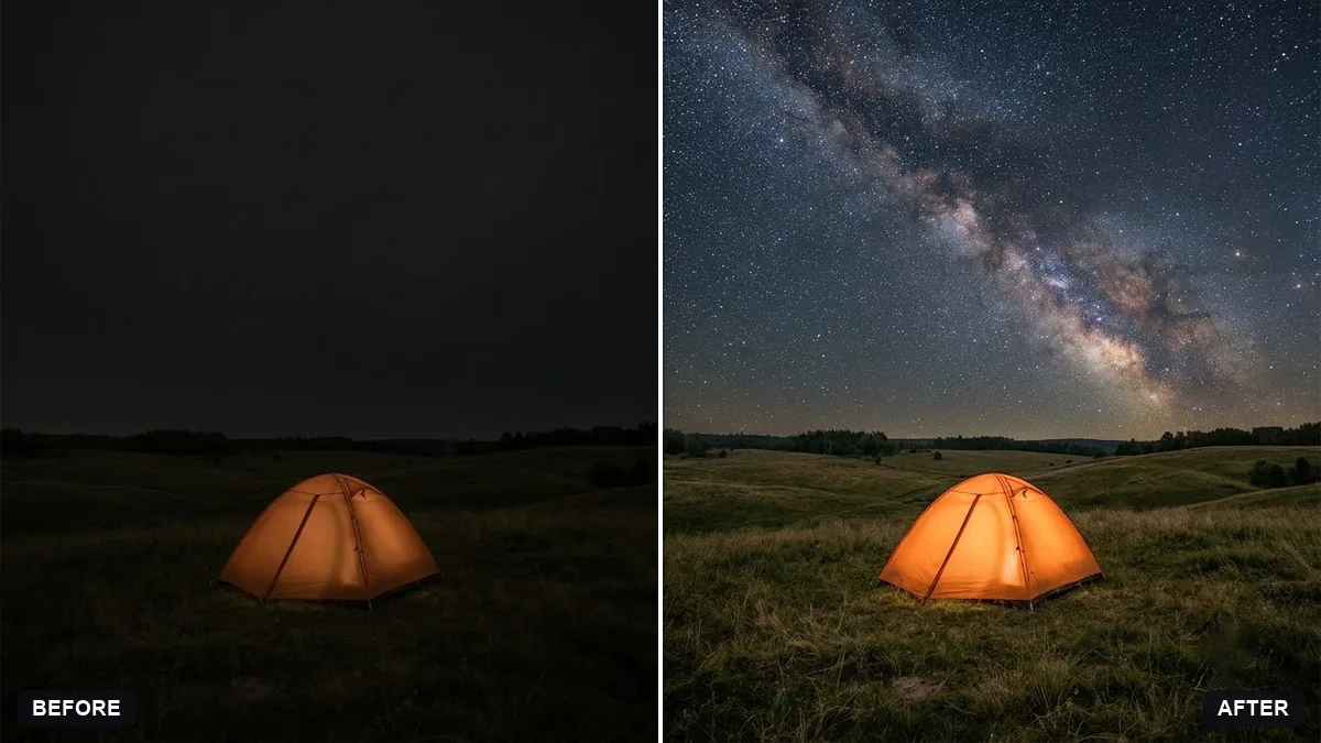 Before and after example: Add stars to a night sky
