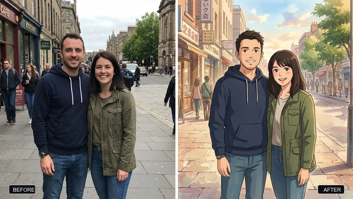 Before and after example: Turn your photo into an anime scene