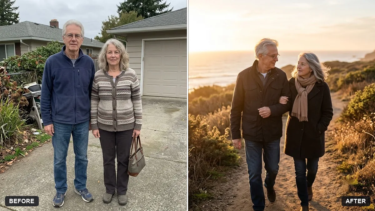 Before and after example: Anniversary couple photo at golden hour