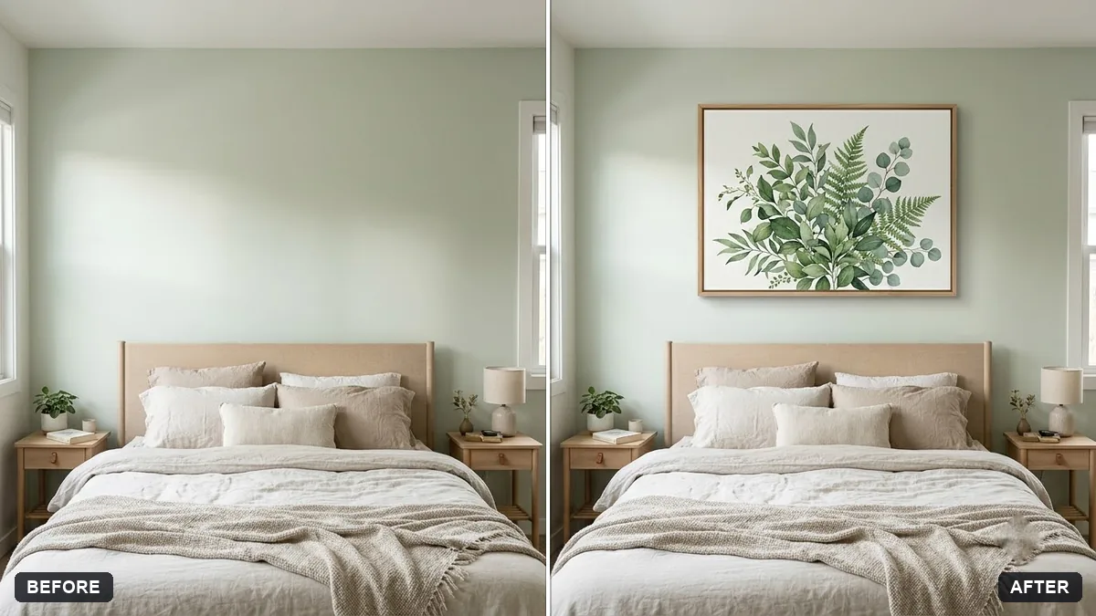 Before and after example: Preview artwork on your wall