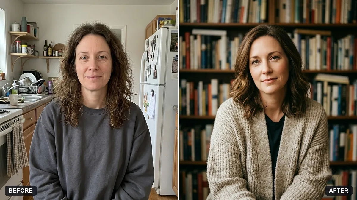 Before and after example: Author photo for a book back cover