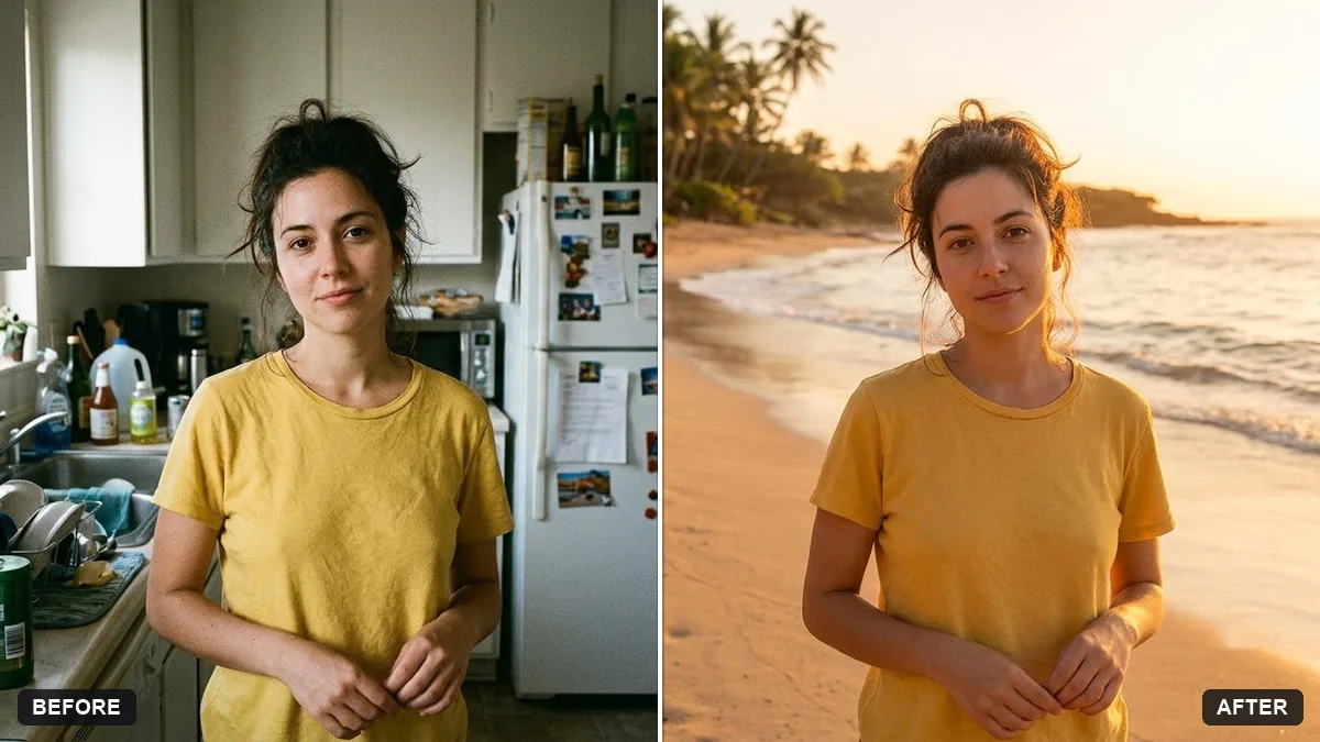 Before and after example: Change the background (keep you the same)