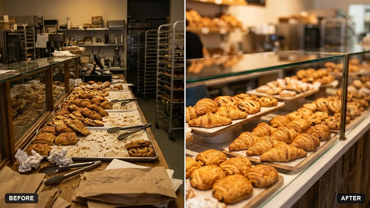 Before and after example: Bakery counter display photo