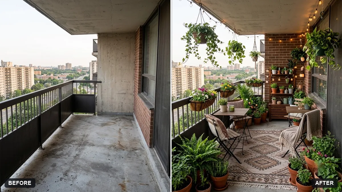 Before and after example: Balcony garden makeover preview