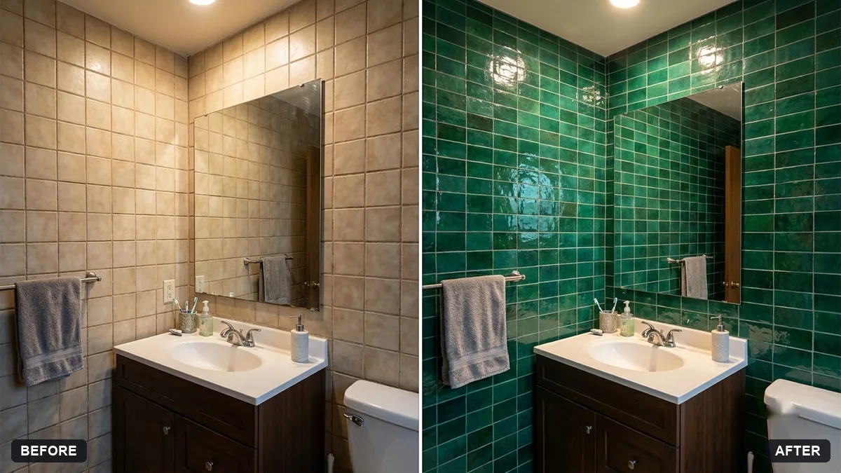 Before and after example: Preview new bathroom tiles
