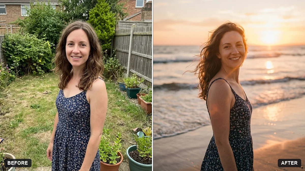 Before and after example: Beach sunset portrait