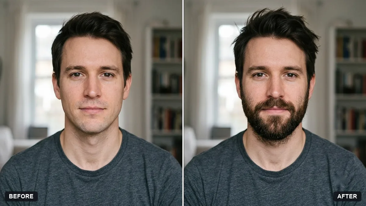 Before and after example: Preview a beard or moustache style