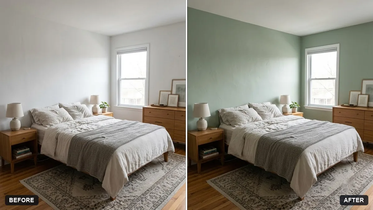 Before and after example: Preview a new bedroom wall colour