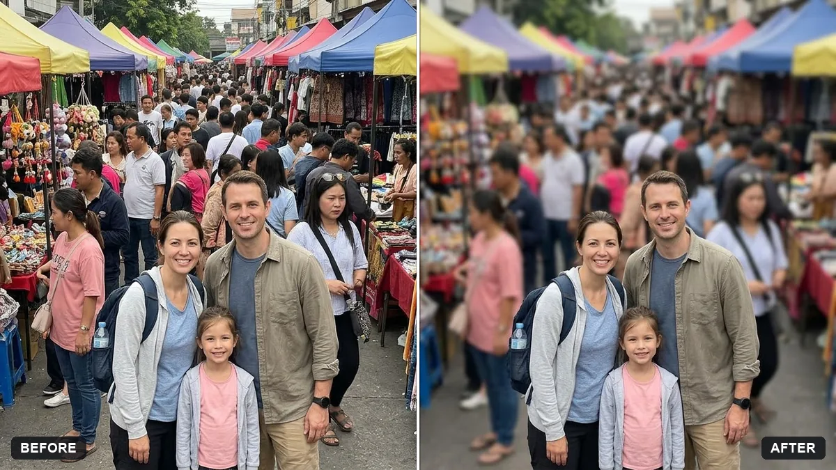 Before and after example: Blur strangers in the background