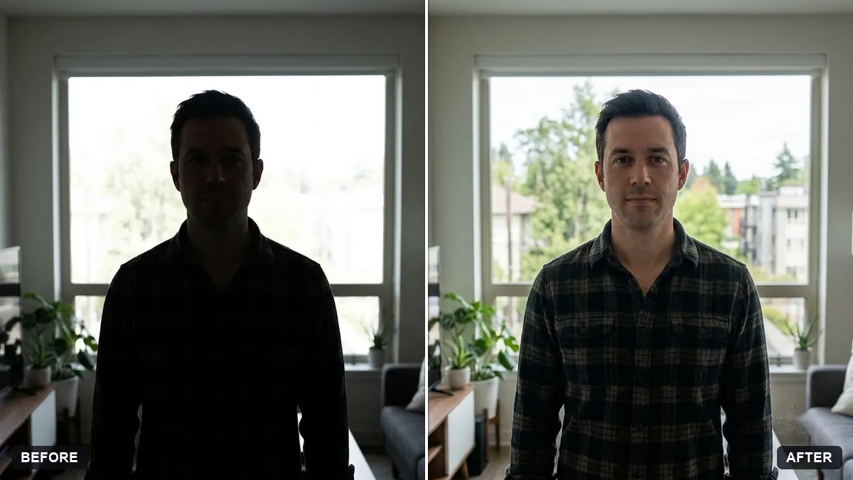 Before and after example: Brighten a face in a backlit photo
