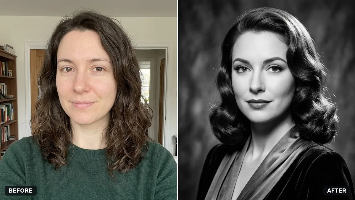 Before and after example: Classic black-and-white studio portrait