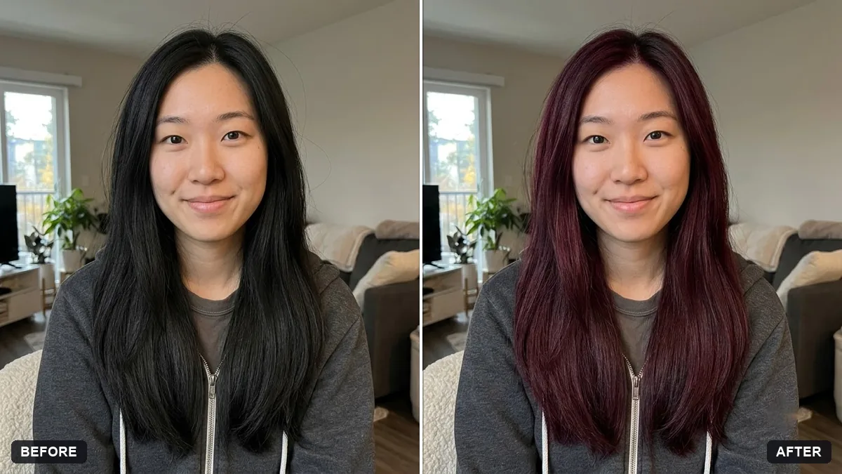 Before and after example: Preview a new hair colour