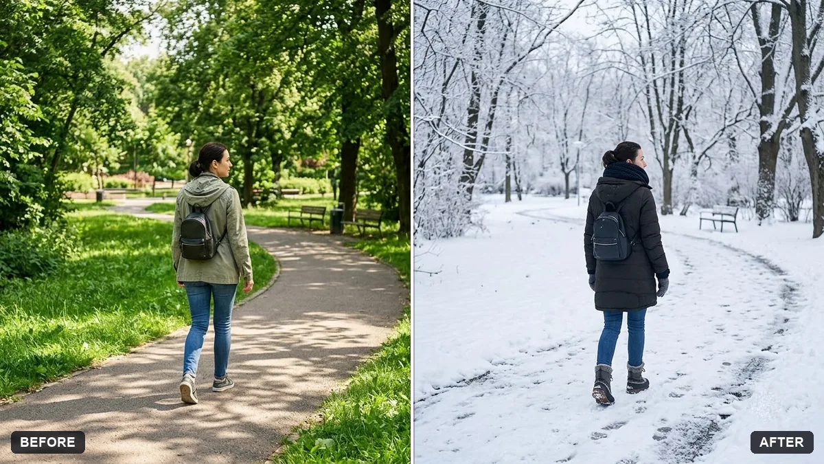 Before and after example: Change the season in a photo