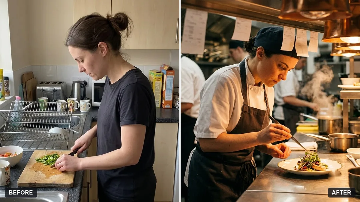 Before and after example: Chef plating candid