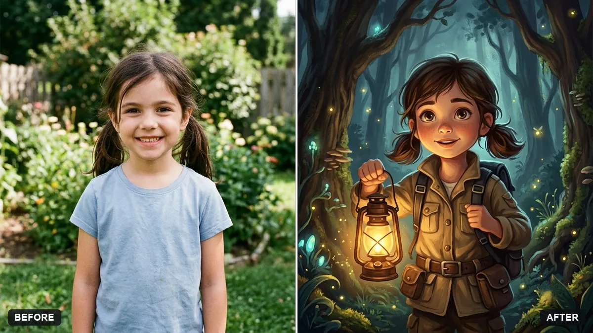 Before and after example: Turn a child into a storybook hero