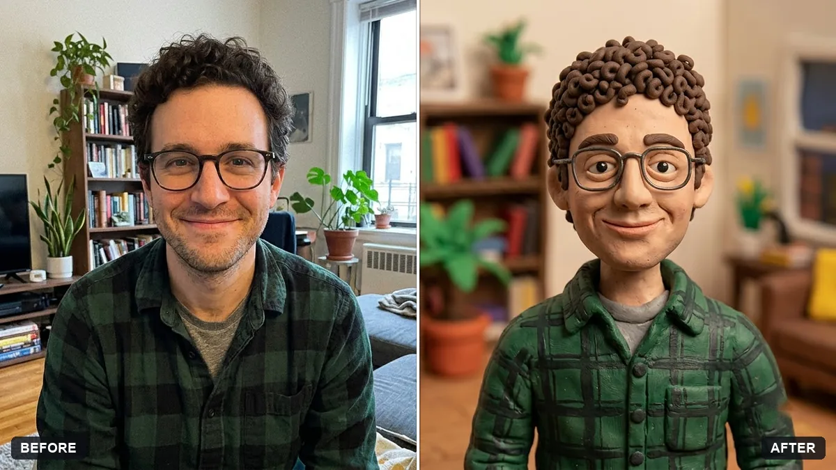 Before and after example: Claymation character version
