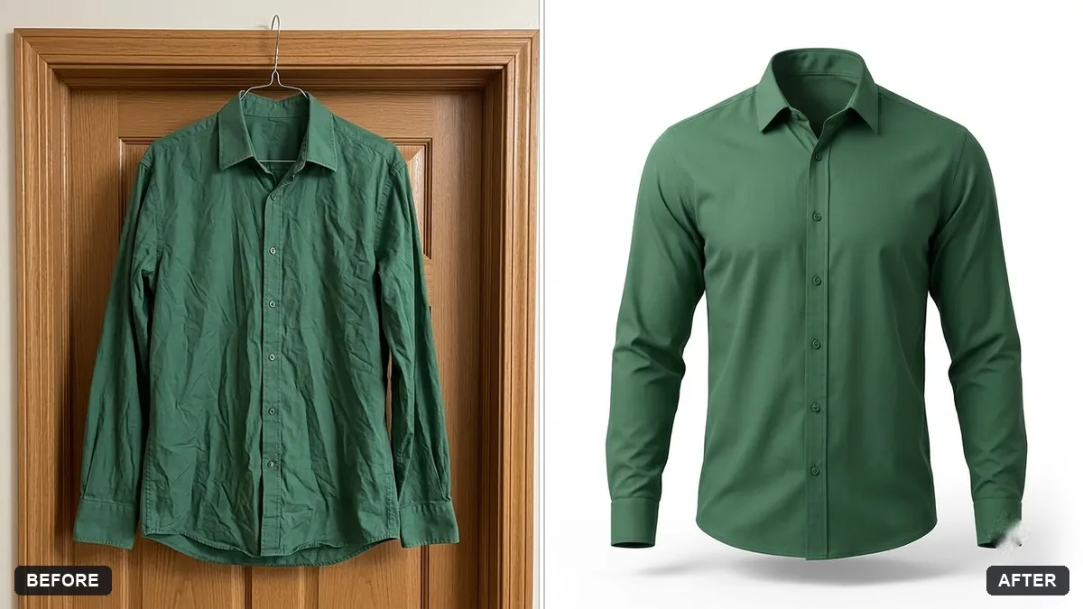 Before and after example, AI-generated: Clothing on a ghost mannequin