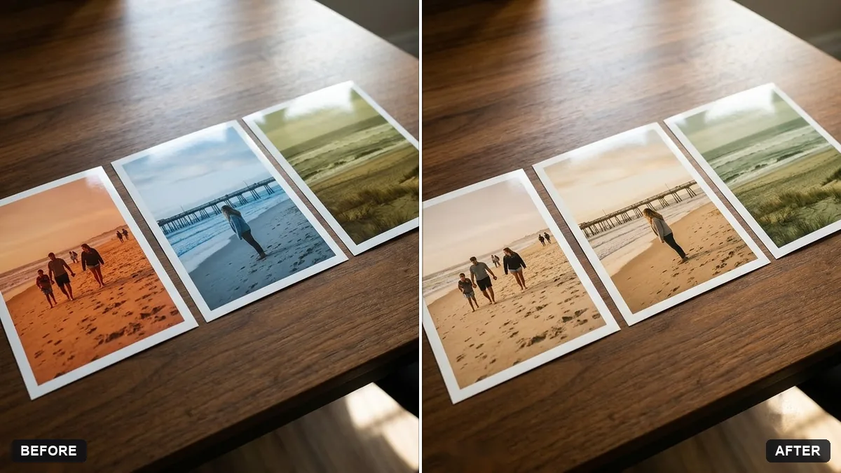 Before and after example: Match colours across a photo set