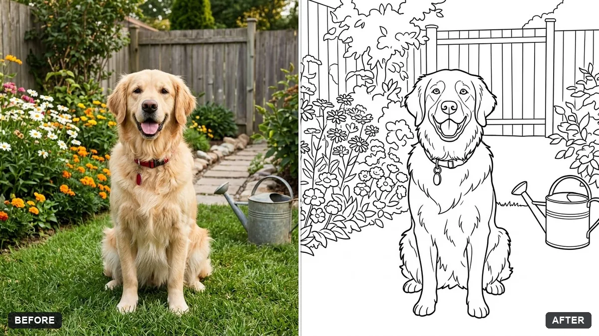 Before and after example: Turn a photo into a colouring page