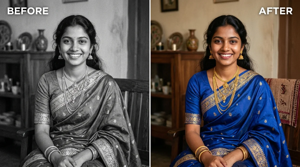 Before and after example: Colourize a black & white photo