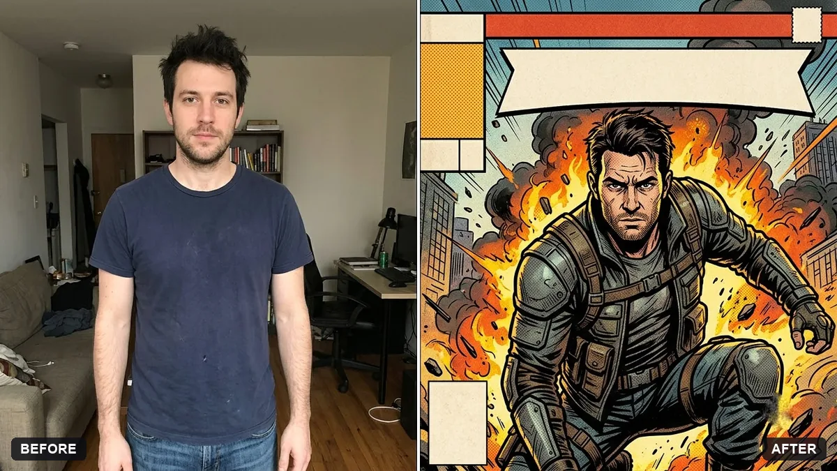 Before and after example: Comic book cover with you