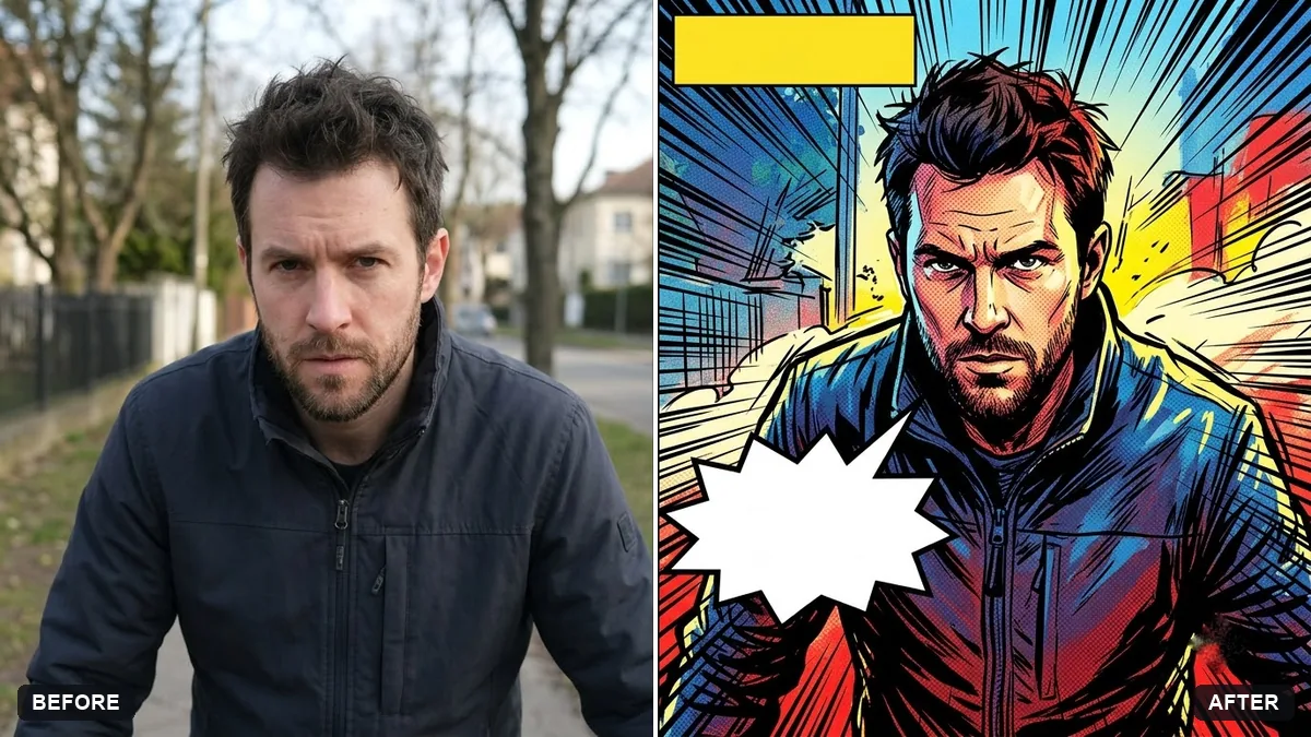 Before and after example: Make yourself the hero of a comic panel