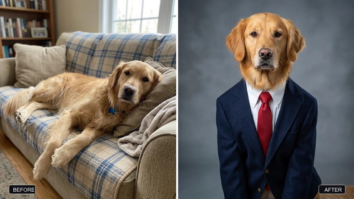Before and after example: Corporate headshot of your pet
