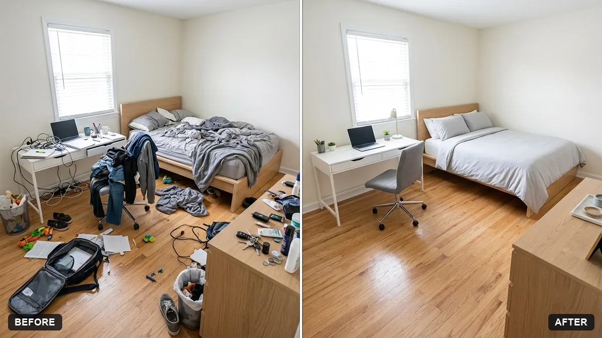 Before and after example: Declutter a room virtually