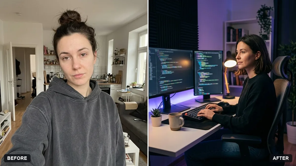 Before and after example: Developer workspace portrait