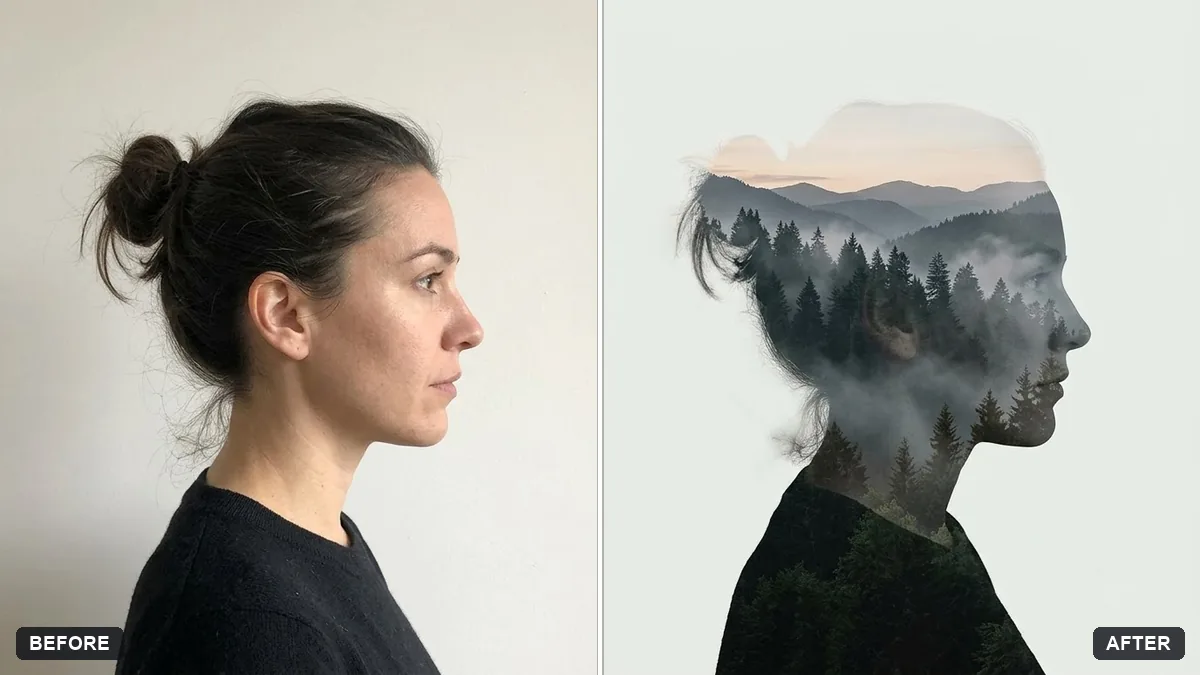 Before and after example: Double exposure portrait