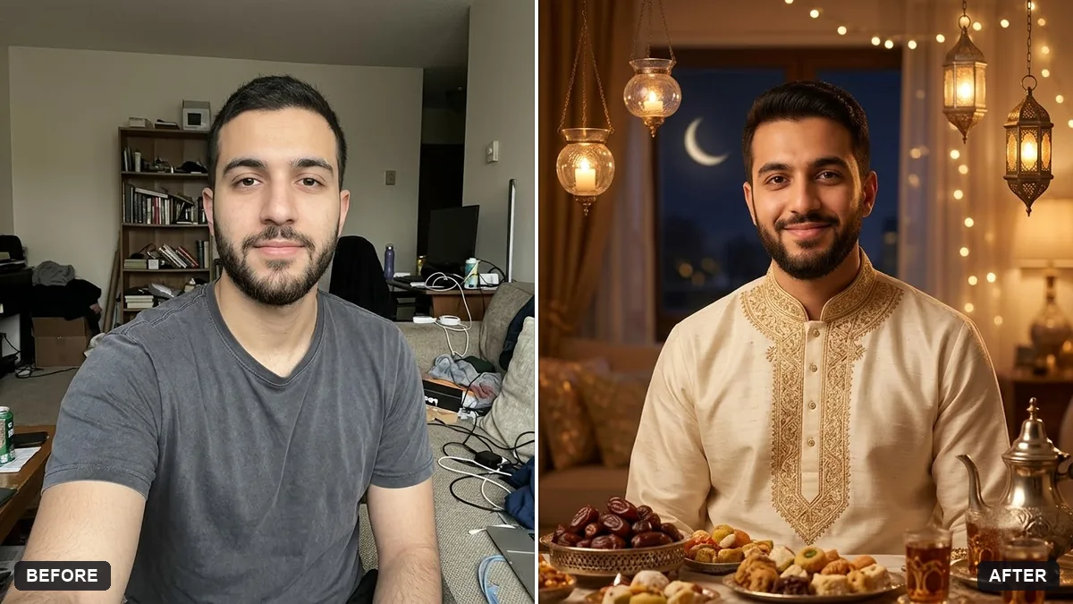Before and after example: Eid celebration portrait