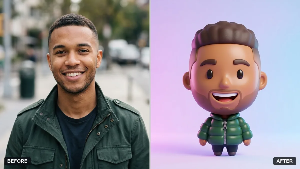 Before and after example: Emoji-style 3D avatar